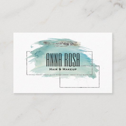 *~* Silver Turquoise Waterverf Geometric Girly Visitekaartje (Voorkant)