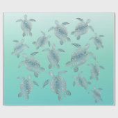 Silver Turquoise Zee Turtles Coastal Pattern Cadeaupapier (Vlak)