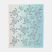 Silver Turquoise Zee Turtles Pattern Coastal Fleece Deken (Voorkant)
