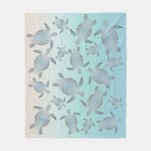 Silver Turquoise Zee Turtles Pattern Coastal Fleece Deken (Voorkant)
