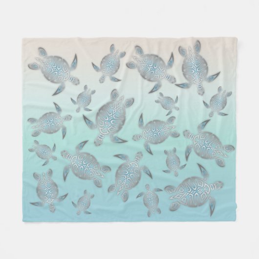 Silver Turquoise Zee Turtles Pattern Coastal Fleece Deken (Voorkant (Horizontaal))