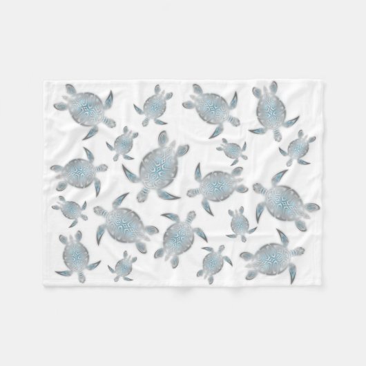 Silver Turquoise Zee Turtles Pattern Coastal Fleece Deken (Voorkant (Horizontaal))