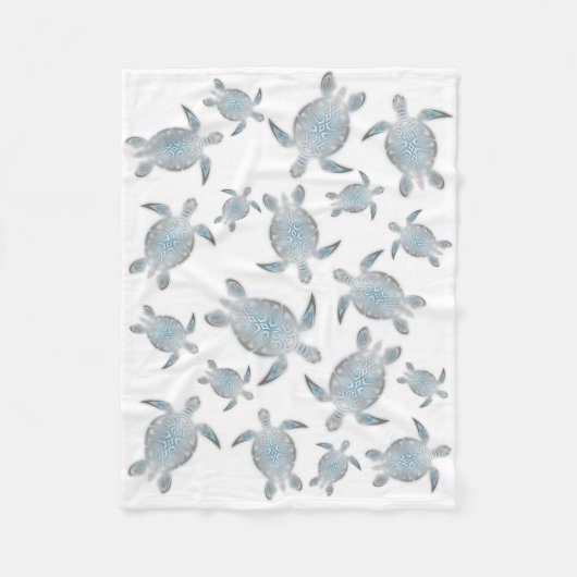 Silver Turquoise Zee Turtles Pattern Coastal Fleece Deken (Voorkant)
