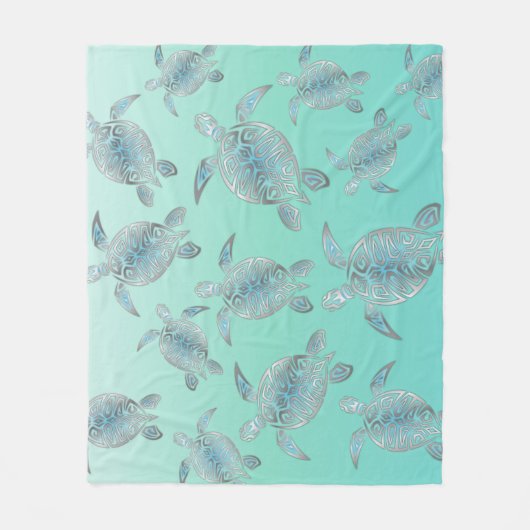 Silver Turquoise Zee Turtles Pattern Fleece Deken (Voorkant)