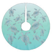 Silver Turquoise Zee Turtles Pattern Kerstboom Rok (Voorkant)