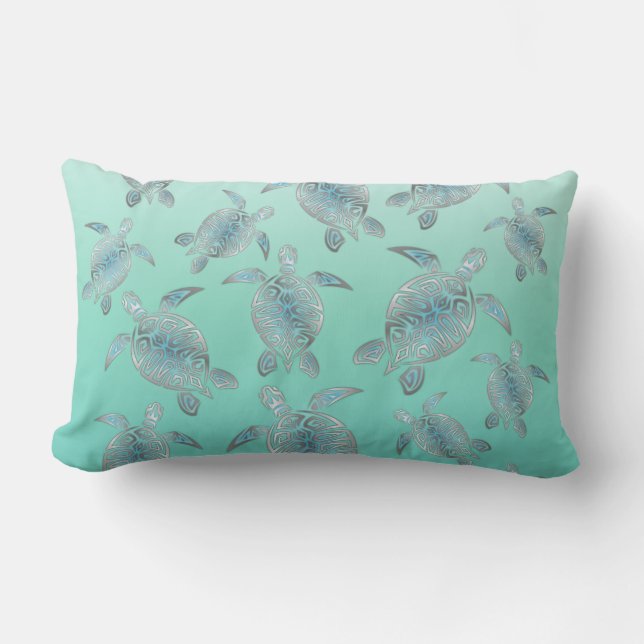 Silver Turquoise Zee Turtles Pattern Kussen (Voorkant)