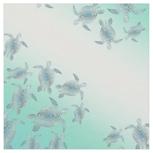 Silver Turquoise Zee Turtles Pattern Stof (Close Up)