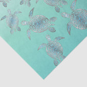 Silver Turquoise Zee Turtles Pattern Tissuepapier (Detail)