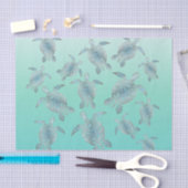 Silver Turquoise Zee Turtles Pattern Tissuepapier (Craft)