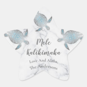 Silver Turtle Marble Mele Kalikimaka Kerstmis Ster Sticker