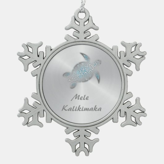 Silver Turtle | Mele Kalikimaka | Tin Sneeuwvlok Ornament (Voorkant)