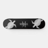 Silver Turtle Tribal Black Background Monogram Skateboard (Horizontaal)
