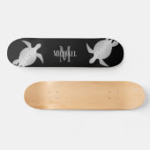 Silver Turtle Tribal Black Background Monogram Skateboard (Horizontaal)