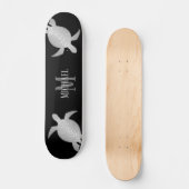 Silver Turtle Tribal Black Background Monogram Skateboard (Voorkant)
