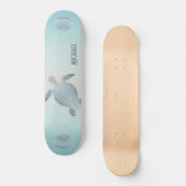 Silver Turtles Beach Style Monogram Coastal Schaat Skateboard (Voorkant)