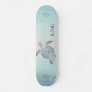 Silver Turtles Beach Style Monogram Coastal Schaat Skateboard