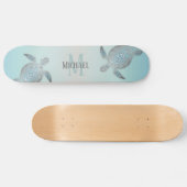 Silver Turtles Beach Style Monogram Jouw naam Skateboard (Horizontaal)