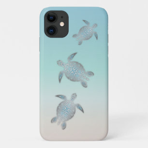 Silver Turtles Beach Style Turquoise Coastal iPhone 11 Hoesje