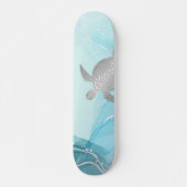 Silver Turtles Blue Ink Background Skateboard (Voorkant)