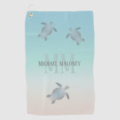 Silver Turtles Initialen Jouw naam Turquoise Beige Golfhanddoek (Voorkant)