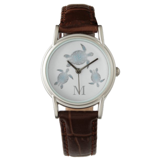 Silver Turtles Monogram Horloge (Voorkant)