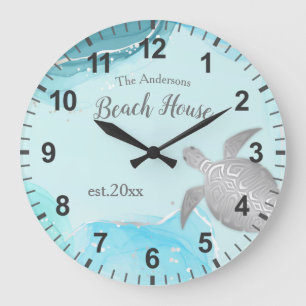 Silver Turtles Turquoise Ink Familienaam Coastal Grote Klok