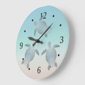 Silver Turtles Turquoise Maritime Modern Grote Klok (Hoek)