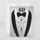 Silver Tuxedo Mannen 60th Birthday Party Invite Kaart (Voorkant)