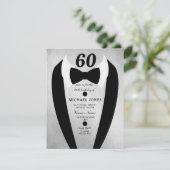 Silver Tuxedo Mannen 60th Birthday Party Invite Kaart (Staand voorkant)