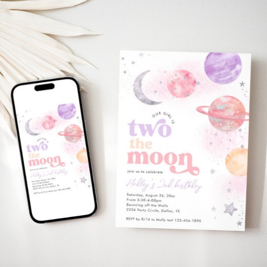 Silver Two De Maan Meisje's Verjaardag Uitnodiging