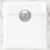 Silver Two Hearts Intertwined Monogram Wedding Ronde Sticker (Tas)