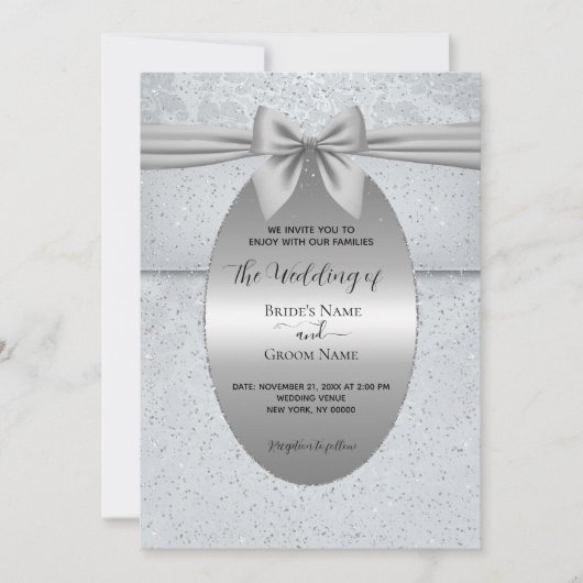 Silver Vintage with Bow Wedding Invitation (Devant)