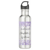 Silver violet glitter elegant bruiloft waterfles (Voorkant)