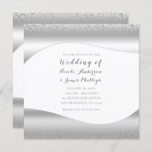 Silver Wave Sparkle Glitter Luxe Glam Wedding Kaart