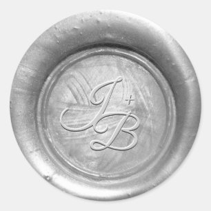Silver Wax Seal Print Stickers Monogram Bruiloft N