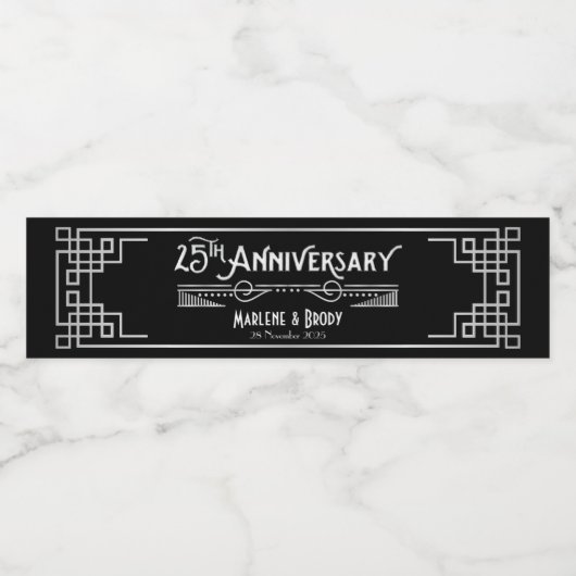 Silver Wedding 25th Jubileum Art Deco Gatsby Waterfles Etiket (Enkel label)