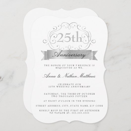 Silver Wedding 25th Jubileum Invite Kaart (Voorkant / Achterkant)