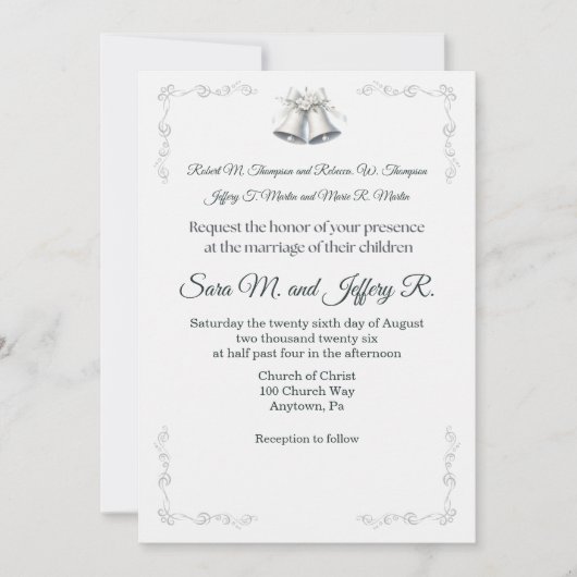 Silver Wedding Bells Wedding Invitation (Devant)