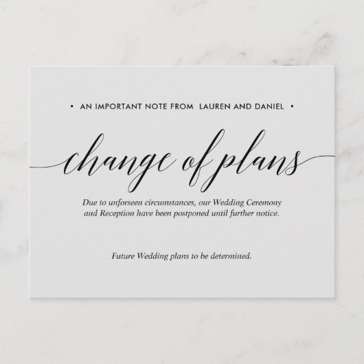 Silver Wedding Change of Planans Postponed Annuler Aankondigingskaart (Voorkant)