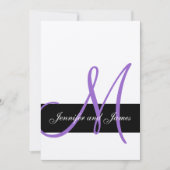 Silver Wedding Invitation Paarse Monogram Names Kaart (Voorkant)