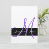 Silver Wedding Invitation Paarse Monogram Names Kaart (Staand voorkant)