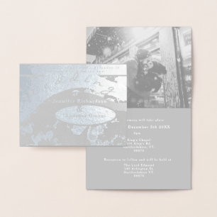 Silver Wedding Invitation w/Custom Blk&What.Photo Folie Kaarten