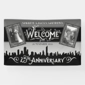Silver Wedding Jubileum Art Deco foto's Welkom Spandoek (Horizontaal)
