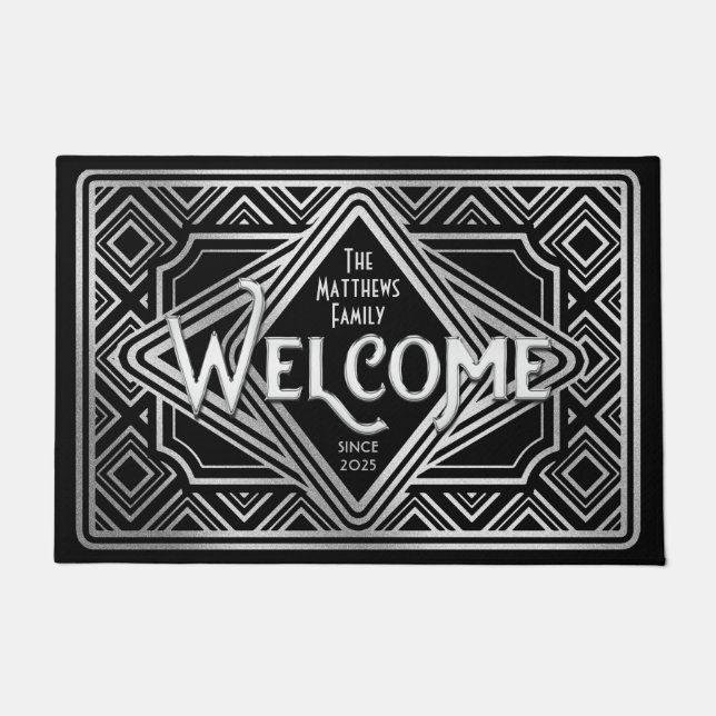 Silver Wedding Jubileum Art Deco Glitter 25 Deurmat (Voorkant)