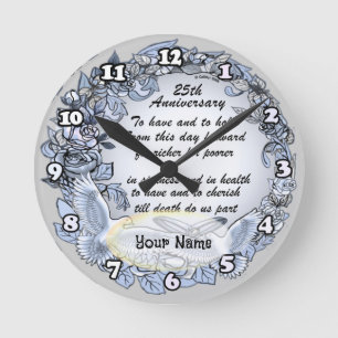 Silver Wedding Jubileum Clock Ronde Klok