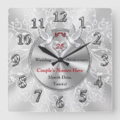 Silver Wedding Jubileum Gift Ideas, Jubileum Vierkante Klok (Voorkant)