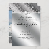 Silver Wedding Jubileum Invite Floral Damask Kaart (Voorkant / Achterkant)