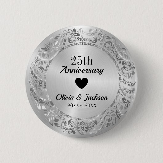Silver Wedding Jubileum Ronde Button 5,7 Cm (Voorkant)