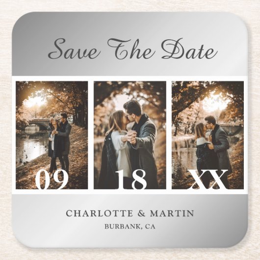 Silver Wedding Photo Save the Date Onderzetters (Voorkant)
