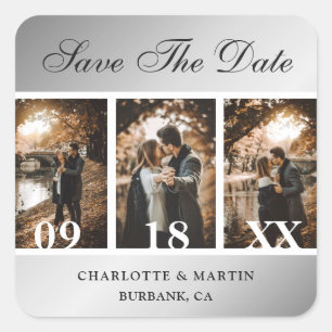 Silver Wedding Save the Date Photo Stickers